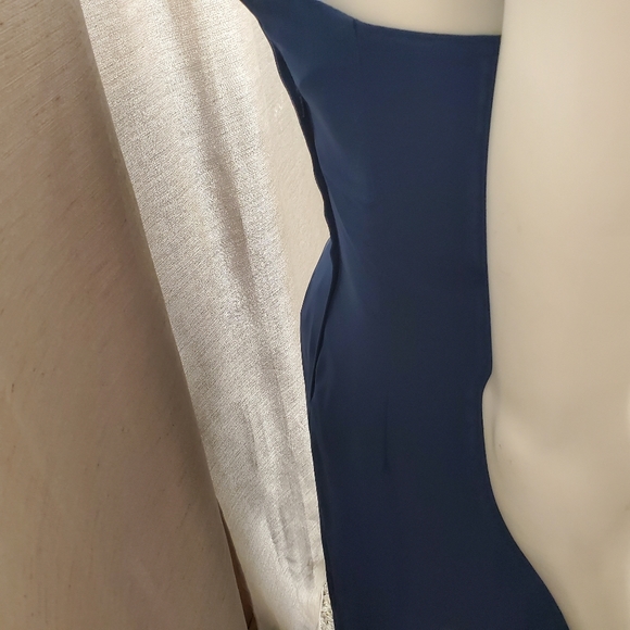 Navy One-Shoulder Chiffon Gown - Picture 5 of 7